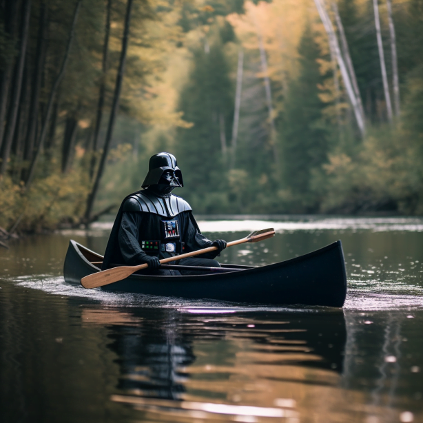 Prompt: Darth Vader paddling a canoe
