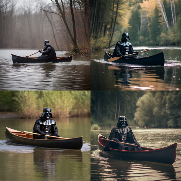 Prompt: Darth Vader paddling a canoe