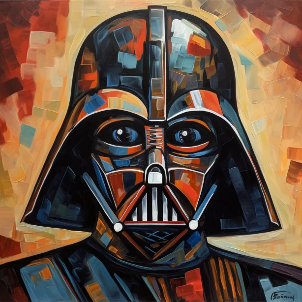 Prompt: Darth Vader painted in the style of Pablo Picasso