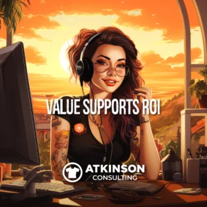 Illustrated graphic of a young tattooed woman with a customer service headset